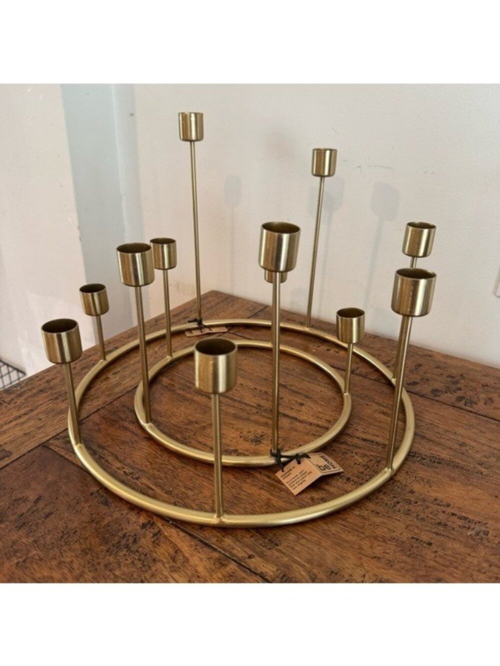 Be Home Antique Brass Candleholder Two Piece Centerpiece Taper MCM Retro Artisan